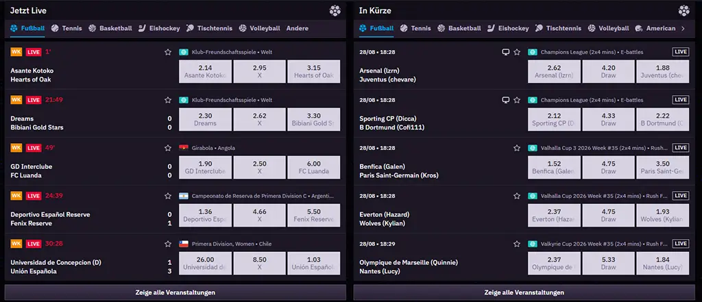 Winrolla Sportwetten mit starken Quoten